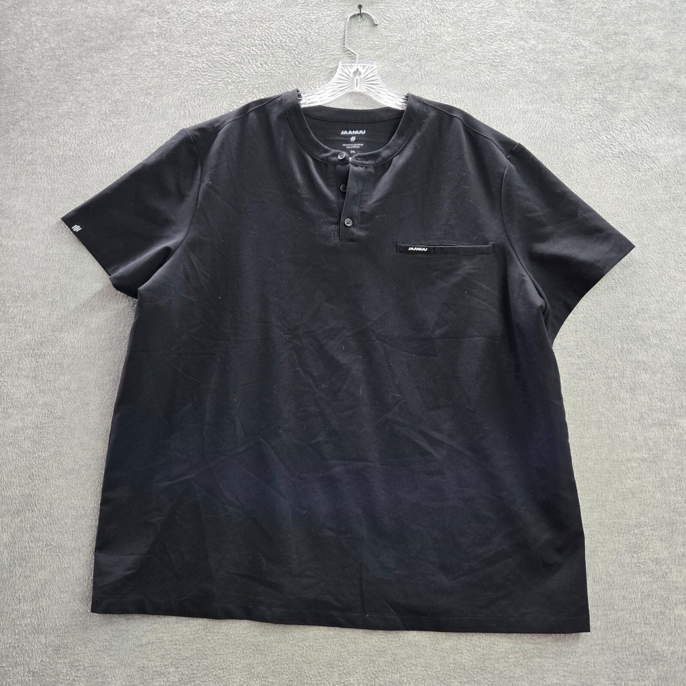 Jaanuu‎ Women Scrub Top 2XL Black Shirt Henley Pocket Short Sleeve Spandex